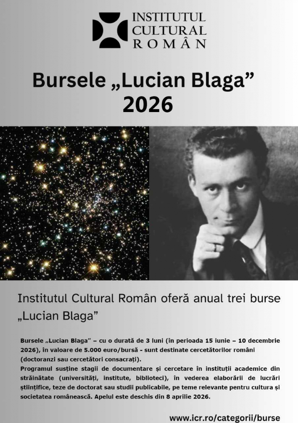 Institutul Cultural Roman lanseaza Programul de Burse si Rezidente 2026, destinat sustinerii mobilitatii culturale si cooperarii internationale