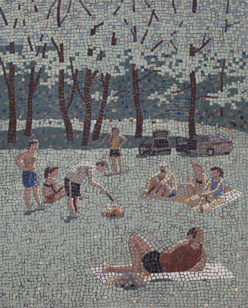 Serban Savu, Adevarata natura, 2021, mozaic ceramic montat pe lemn, 50x40 cm, prin amabilitatea Galeriei Plan B, Berlin