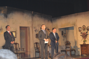 Deschiderea Reuniunii Teatrelor Nationale - discursurile de inaugurare - (de la s-d) Geo Popa, secretar de stat in Ministerul Culturii si Identitatii Nationale, Mirel Talos, Vicepresedinte ICR, Petru Hadarca,  Director Teatrul National Mihai Eminescu Ch