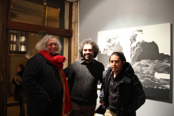 Camilo Racana, commissaire de l'exposition, Andrei Ciubotaru et M Lee, proprietaire de la galerie