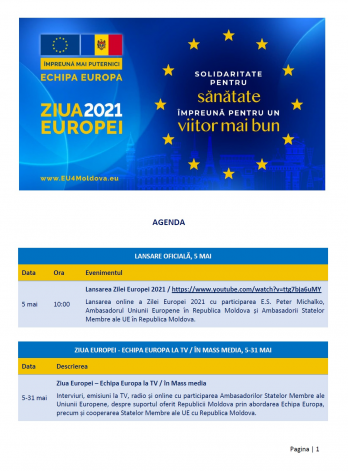 Programul evenimentelor dedicate marcarii Zilei Europei in Republica Moldova 2021 