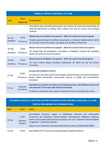 Programul evenimentelor dedicate marcarii Zilei Europei in Republica Moldova 2021 