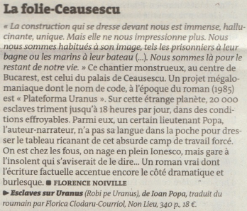 Parution dans "Le Monde des Livres", auteur  Florence Noiville